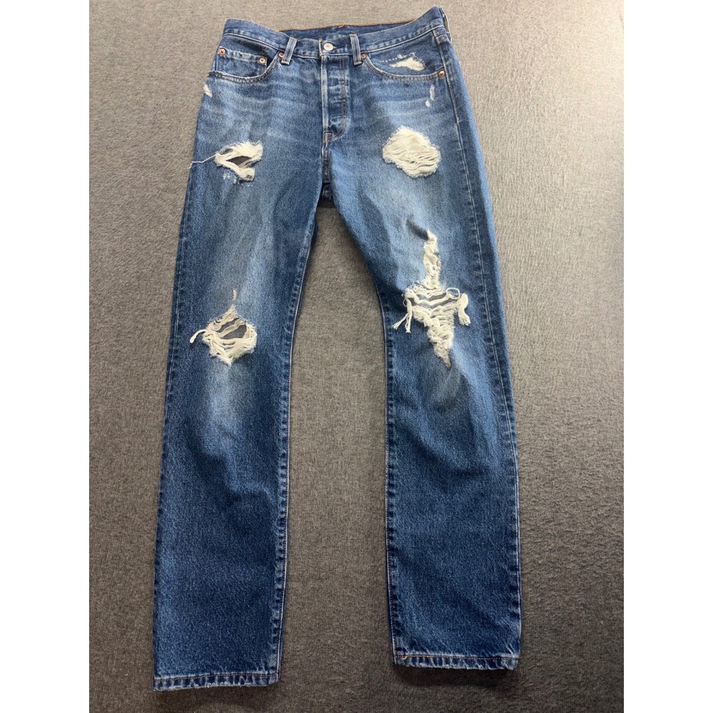 Levis 501 Original Fit Jeans Mens Medium Wash Distressed Straight Denim 27/30